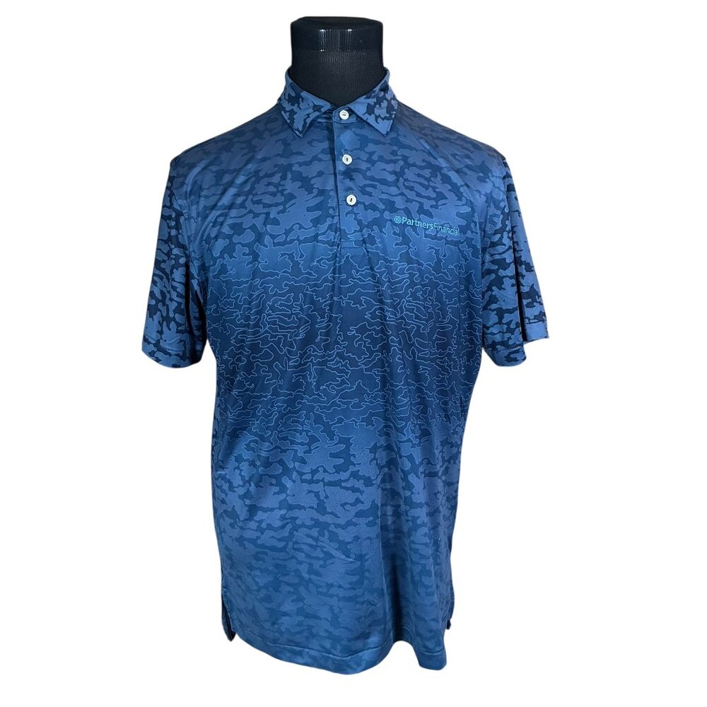 Peter Millar Men's Summer Comfort Blue Camo Polo Shirt Medium Partners Financial